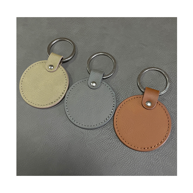 オイルエッジ付きレーザー加工可能なレザーレット ラウンド キーチェーン