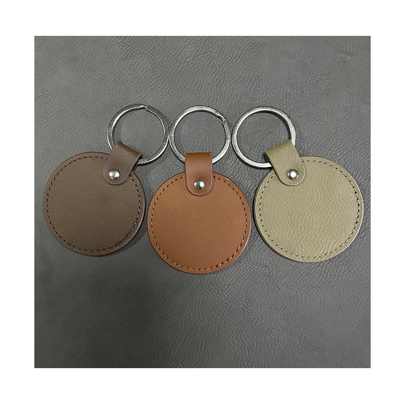 オイルエッジ付きレーザー加工可能なレザーレット ラウンド キーチェーン