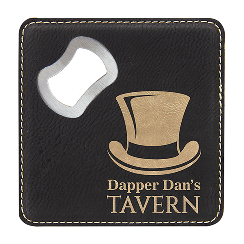 レーザー加工可能なレザーレットコースター（ボトルオープナー付き）